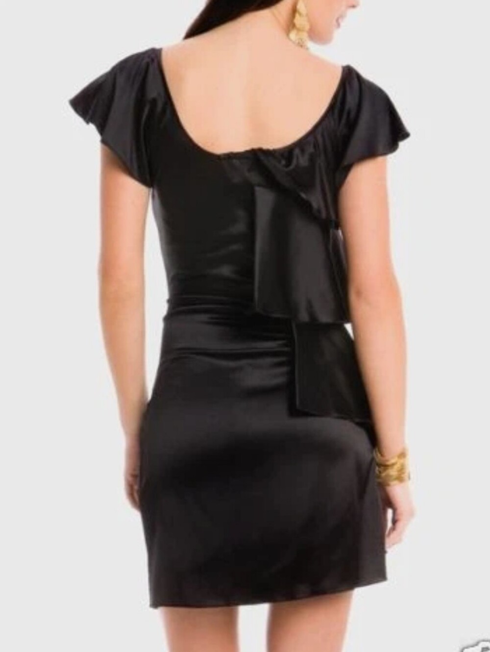 Marciano Black Ruffle-Detail Midi Dress